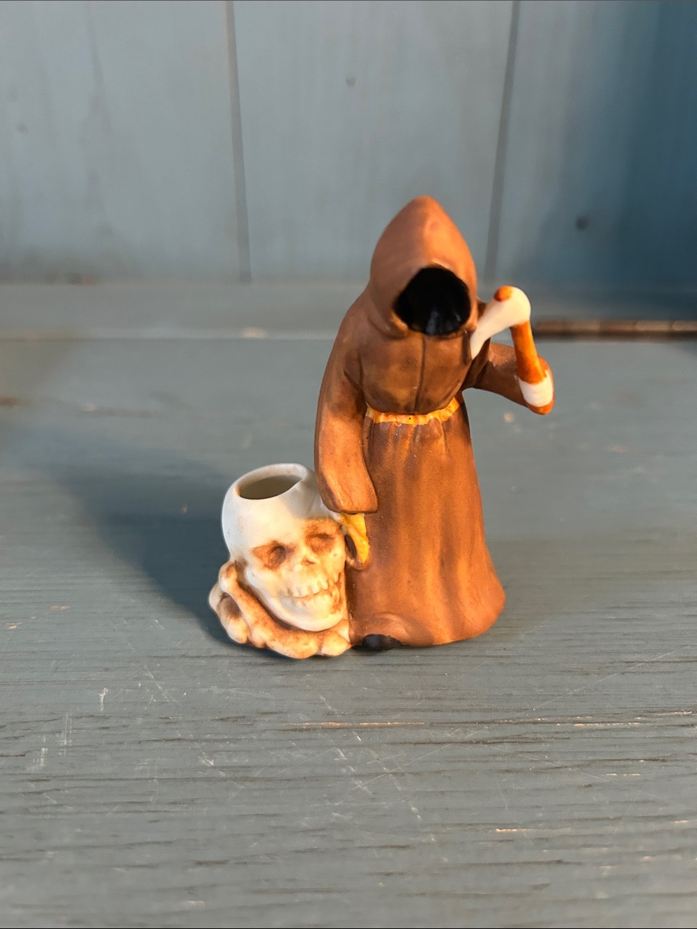 Halloween Mini Hooded Grim Reaper Figurine with Skull Accent - Needs Candle